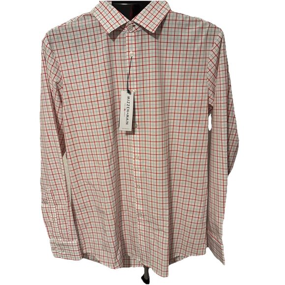 Mizzen + Main Shirt Men M White Trim Fit Long Sleeve Button Up Plaid Performance - Picture 1 of 7